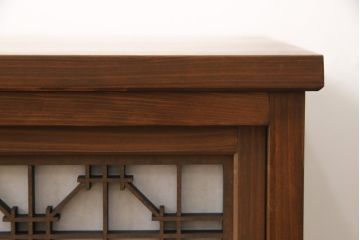 【オーダー注文・受注生産商品】ラフジュ工房オリジナル　レーザー組子入り　組子模様が和の風情漂わせるローボード(収納棚、キャビネット、テレビ台、テレビボード)