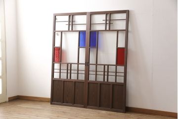【オーダー注文・受注生産商品】ラフジュ工房オリジナル　レトロな雰囲気あふれるガラス戸2枚セット(引き戸、建具)