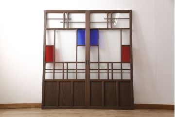 【オーダー注文・受注生産商品】ラフジュ工房オリジナル　レトロな雰囲気あふれるガラス戸2枚セット(引き戸、建具)