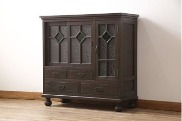【オーダー注文・受注生産商品】ラフジュ工房オリジナル　大正ロマンな佇まいが魅力的な収納棚(戸棚、サイドキャビネット、食器棚、ブックケース)