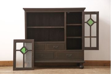 【オーダー注文・受注生産商品】ラフジュ工房オリジナル　大正ロマンな佇まいが魅力的な収納棚(戸棚、サイドキャビネット、食器棚、ブックケース)