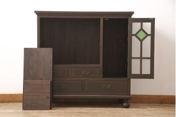 【オーダー注文・受注生産商品】ラフジュ工房オリジナル　大正ロマンな佇まいが魅力的な収納棚(戸棚、サイドキャビネット、食器棚、ブックケース)