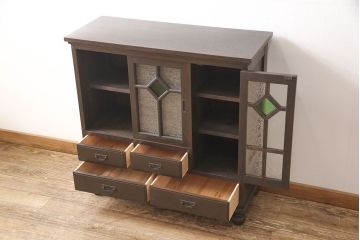【オーダー注文・受注生産商品】ラフジュ工房オリジナル　大正ロマンな佇まいが魅力的な収納棚(戸棚、サイドキャビネット、食器棚、ブックケース)
