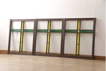 【オーダー注文・受注生産商品】ラフジュ工房オリジナル　大正ロマン風のレトロな雰囲気漂うガラス窓3枚セット(引き戸、ガラス戸、建具)