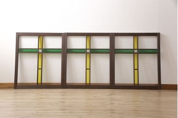【オーダー注文・受注生産商品】ラフジュ工房オリジナル　大正ロマン風のレトロな雰囲気漂うガラス窓3枚セット(引き戸、ガラス戸、建具)
