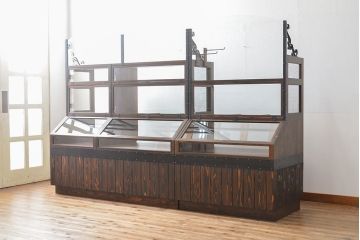 【オーダー注文・受注生産商品】ラフジュ工房オリジナル　異素材の組み合わせがお洒落で格好いい大型ショーケース(ガラスケース、陳列棚、飾り棚、店舗什器)