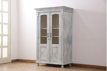 【オーダー注文・受注生産商品】ラフジュ工房オリジナル　シャビーな風合いが魅力!!ヨーロッパアンティーク風のグリアージュキャビネット(収納棚、戸棚、ワードローブ)