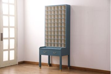 【オーダー注文・受注生産商品】ラフジュ工房オリジナル　ターコイズブルーが空間のアクセントになる60マスの収納棚(ハンカチ什器、店舗什器、キャビネット、オープンラック)