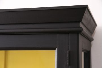 【オーダー注文・受注生産商品】ラフジュ工房オリジナル　背面がイエローカラーで個性の光るガラスケース(戸棚、ガラスキャビネット、収納棚、飾り棚、カップボード、陳列棚、店舗什器)