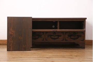 【オーダー注文・受注生産商品】ラフジュ工房オリジナル　メンズライクな空間づくりに活躍するフラップダウン扉の脚付きローボード(リビングボード、テレビ台、テレビボード、ローチェスト)