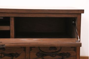【オーダー注文・受注生産商品】ラフジュ工房オリジナル　メンズライクな空間づくりに活躍するフラップダウン扉の脚付きローボード(リビングボード、テレビ台、テレビボード、ローチェスト)