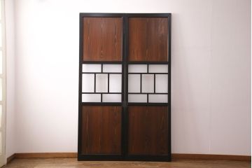 【オーダー注文・受注生産商品】ラフジュ工房オリジナル　凛とした雰囲気漂うガラス帯戸2枚セット(引き戸、板戸、建具)