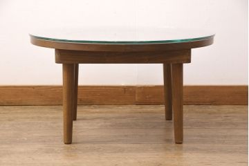 【オーダー注文・受注生産商品】レーザー組子入りローテーブル　ミンサー柄(丸テーブル、センターテーブル)