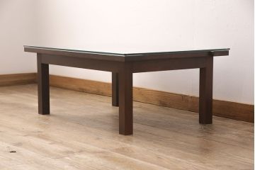【オーダー注文・受注生産商品】レーザー組子入りローテーブル　ミンサー柄(センターテーブル、リビングテーブル)