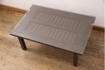 【オーダー注文・受注生産商品】レーザー組子入りローテーブル　ミンサー柄(センターテーブル、リビングテーブル)