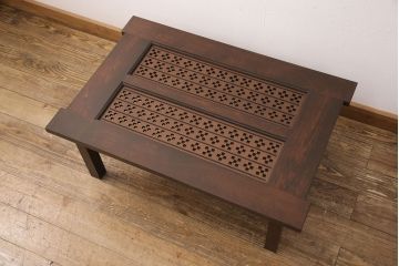 【オーダー注文・受注生産商品】レーザー組子入りローテーブル　ミンサー柄(センターテーブル、リビングテーブル)