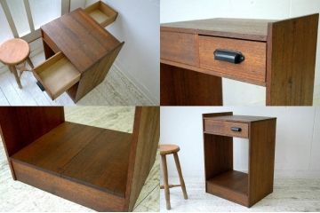 アンティーク家具　古い写真館の両面引き出しサイドテーブル