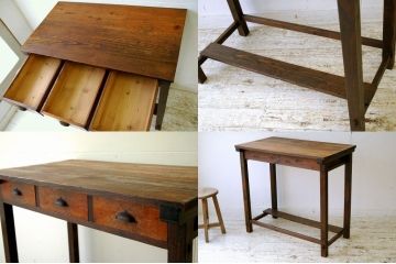 アンティーク家具　古い木味の高脚作業台