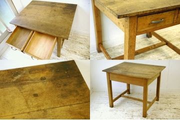 アンティーク家具　古いナラ材のシンプルな平机