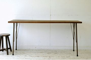 アンティーク家具　古い鉄脚の一枚板テーブル