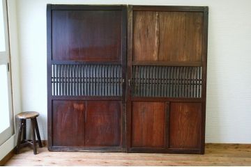 ジャンク品!古い木の格子戸2枚セット