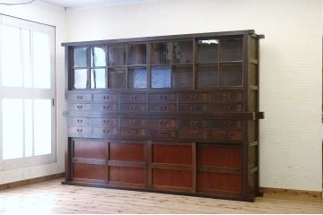 アンティーク家具　◆明治〜大正時代 迫力の八尺重ね時代収納棚
