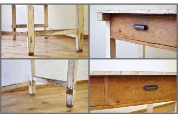アンティーク家具　ペンキの剥げた引き出し付き作業台