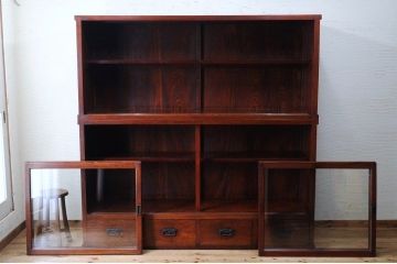◇アンティーク家具　総欅!漆の綺麗な二段重ね収納棚