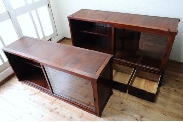◇アンティーク家具　総欅!漆の綺麗な二段重ね収納棚