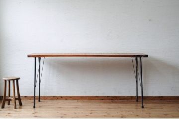アンティーク家具　☆天板一枚板!古い欅材の鉄脚作業台