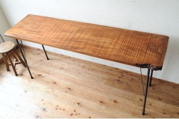 アンティーク家具　☆天板一枚板!古い欅材の鉄脚作業台