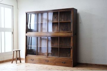 ◇極上美品!古い栗材のシンプルな引き出し付き収納棚
