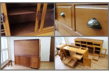アンティーク家具　◇珍品!古いナラ材の作業台と冷蔵庫のついた特大食器棚