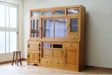 アンティーク家具　◇珍品!古いナラ材の作業台と冷蔵庫のついた特大食器棚
