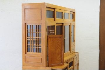 アンティーク家具　◇珍品!古いナラ材の作業台と冷蔵庫のついた特大食器棚