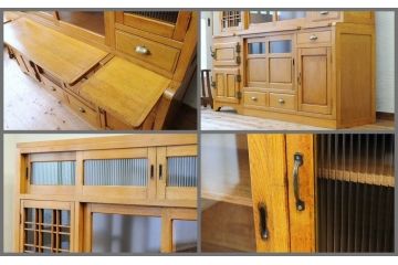 アンティーク家具　◇珍品!古いナラ材の作業台と冷蔵庫のついた特大食器棚