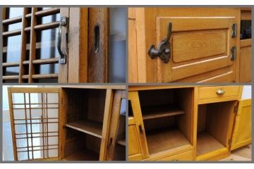 アンティーク家具　◇珍品!古いナラ材の作業台と冷蔵庫のついた特大食器棚