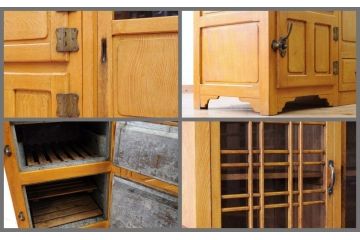 アンティーク家具　◇珍品!古いナラ材の作業台と冷蔵庫のついた特大食器棚