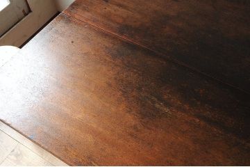 アンティーク家具　古い木のモールガラス作業台
