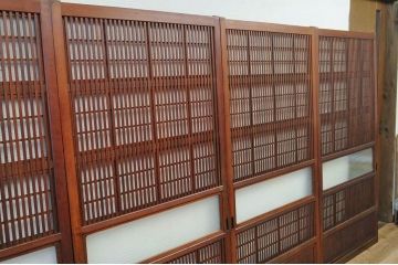 美品!!裏障子付時代格子戸4枚セット(銀モールガラス入)