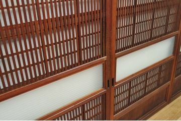美品!!裏障子付時代格子戸4枚セット(銀モールガラス入)