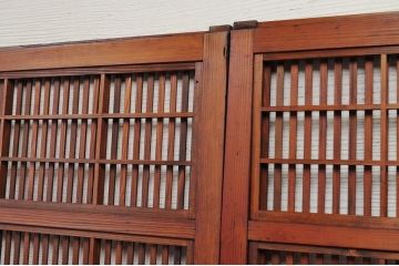 美品!!裏障子付時代格子戸4枚セット(銀モールガラス入)