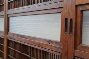 極上美品!裏障子付銀モールガラス格子戸4枚セット1