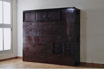 アンティーク家具　明治〜大正　迫力の一間大川箪笥(下段)