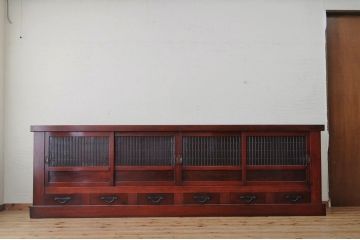 アンティーク家具　極上!前面欅の漆塗り九尺水屋箪笥サイドボード(下段)