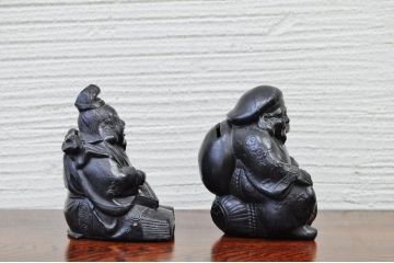 アンティーク雑貨　大正〜昭和初期　真鍮製恵比寿大黒貯金箱2個セット