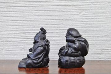 アンティーク雑貨　大正〜昭和初期　真鍮製恵比寿大黒貯金箱2個セット