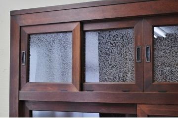 極上美品!モダンな結霜ガラス五尺水屋箪笥