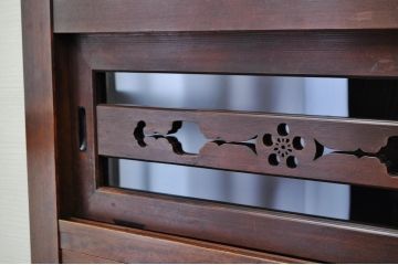 極上美品!モダンな結霜ガラス五尺水屋箪笥