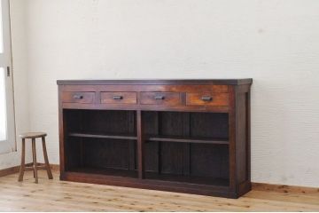 アンティーク家具　古いナラ材の引き出し付カウンターテーブル